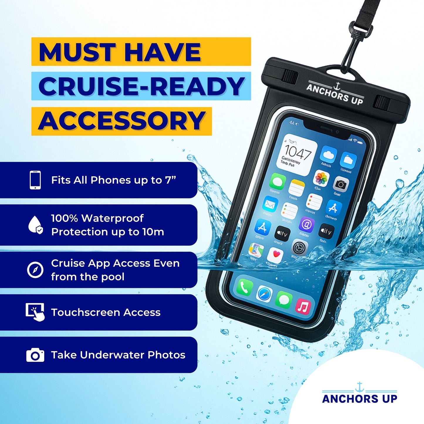 Waterproof Phone Pouch with Lanyard - Cruise & Beach Ready - Universal Fit