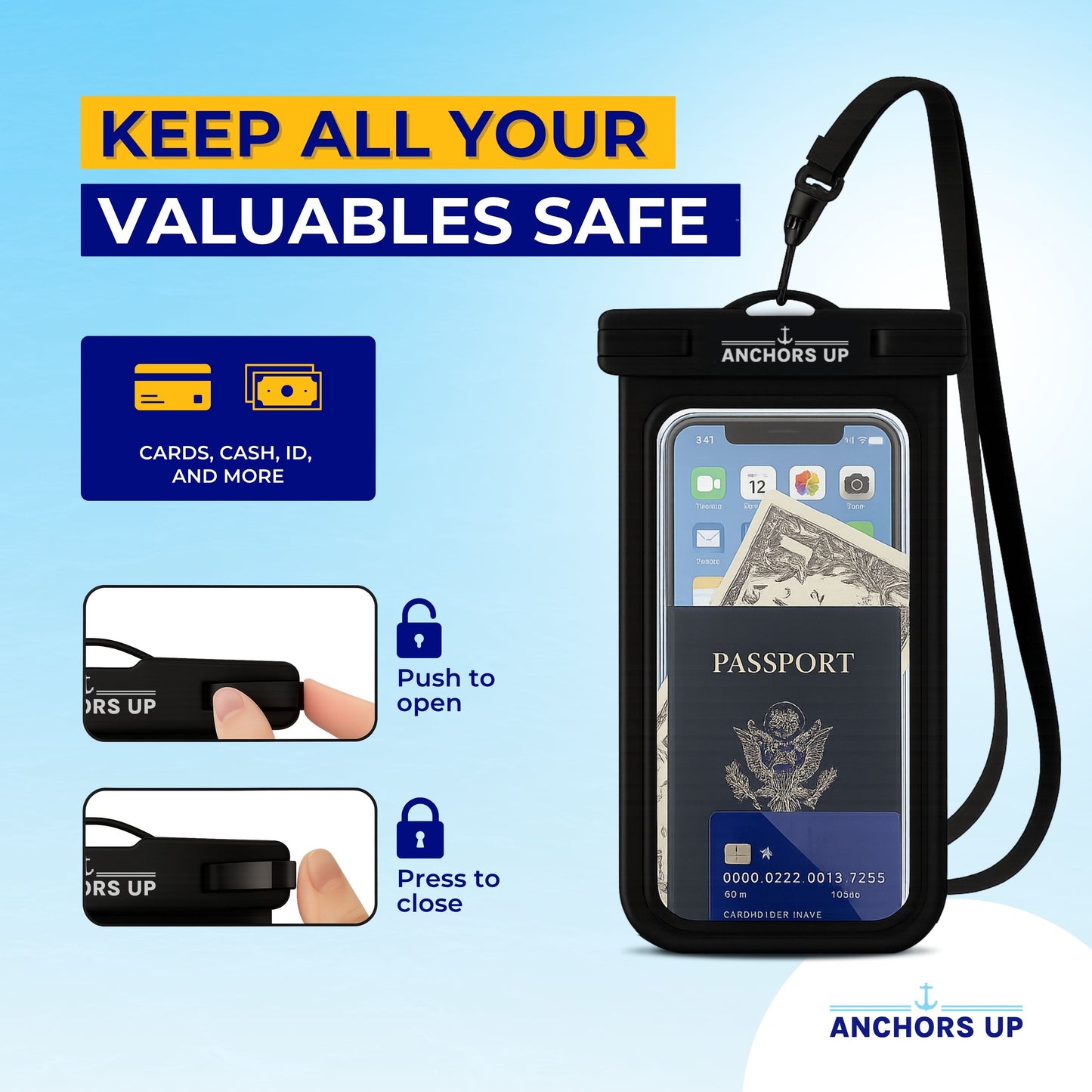 Waterproof Phone Pouch with Lanyard - Cruise & Beach Ready - Universal Fit