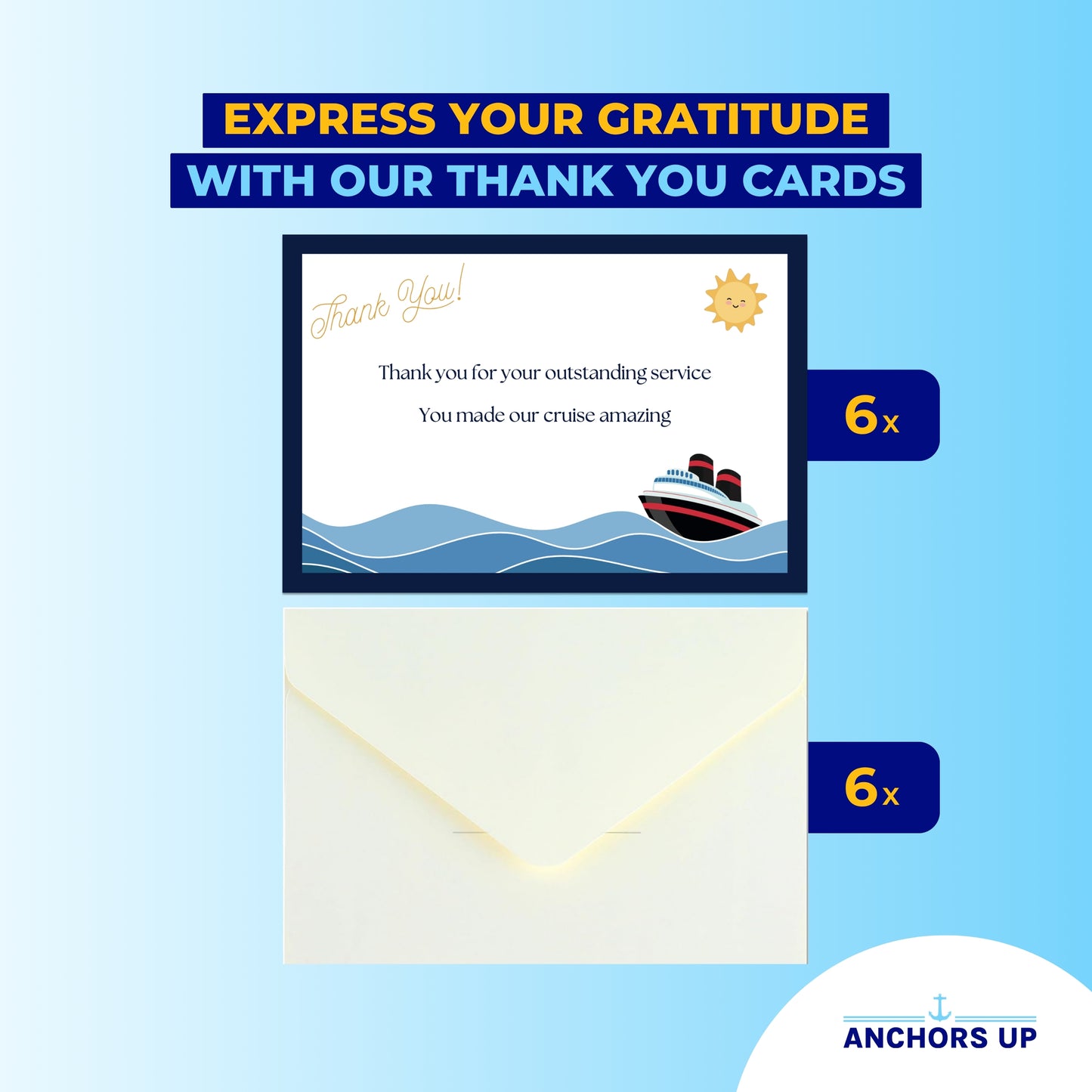Cruise Staff Thank You Cards with Envelopes - Set of 6