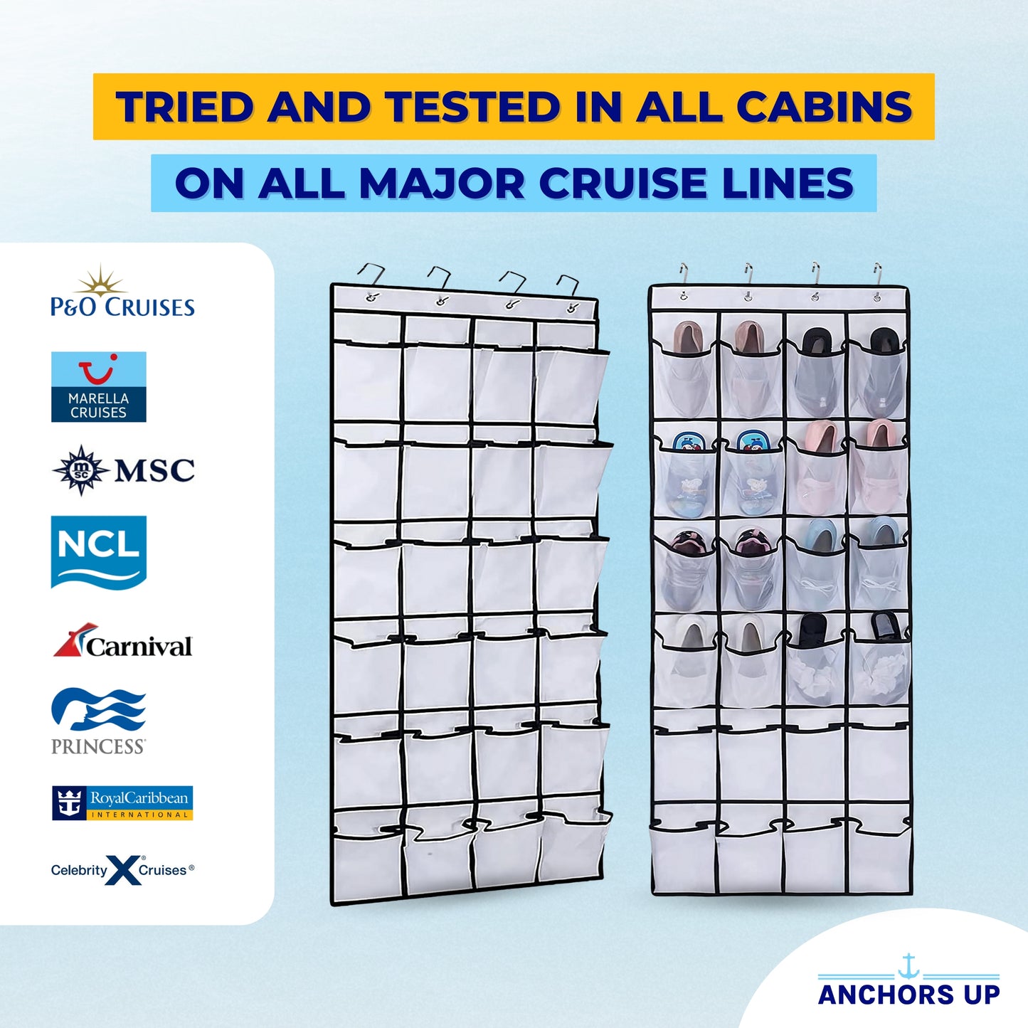 Hanging Cruise Cabin Organiser - Over the Door Storage with Pockets
