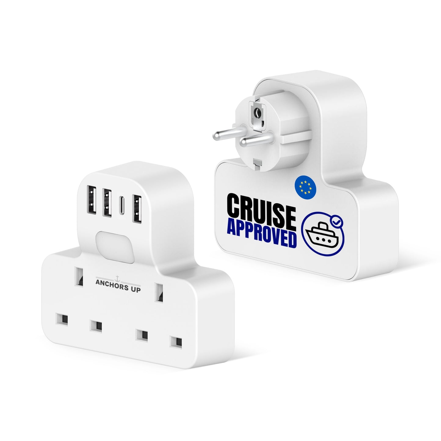 Cruise Approved UK to EU Travel Adaptor 7-in-1 (2 UK + 3 USB-A + 1 USB-C + Night Light) | Perfect for P&O, Marella, MSC and more