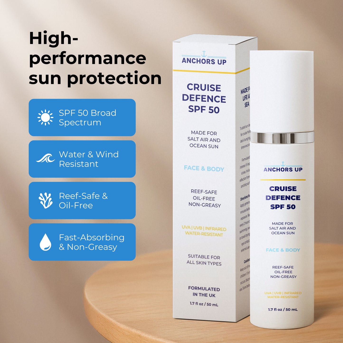 Cruise-Designed SPF 50 Sunscreen – Made for Ocean Sun – Travel Size 50ml