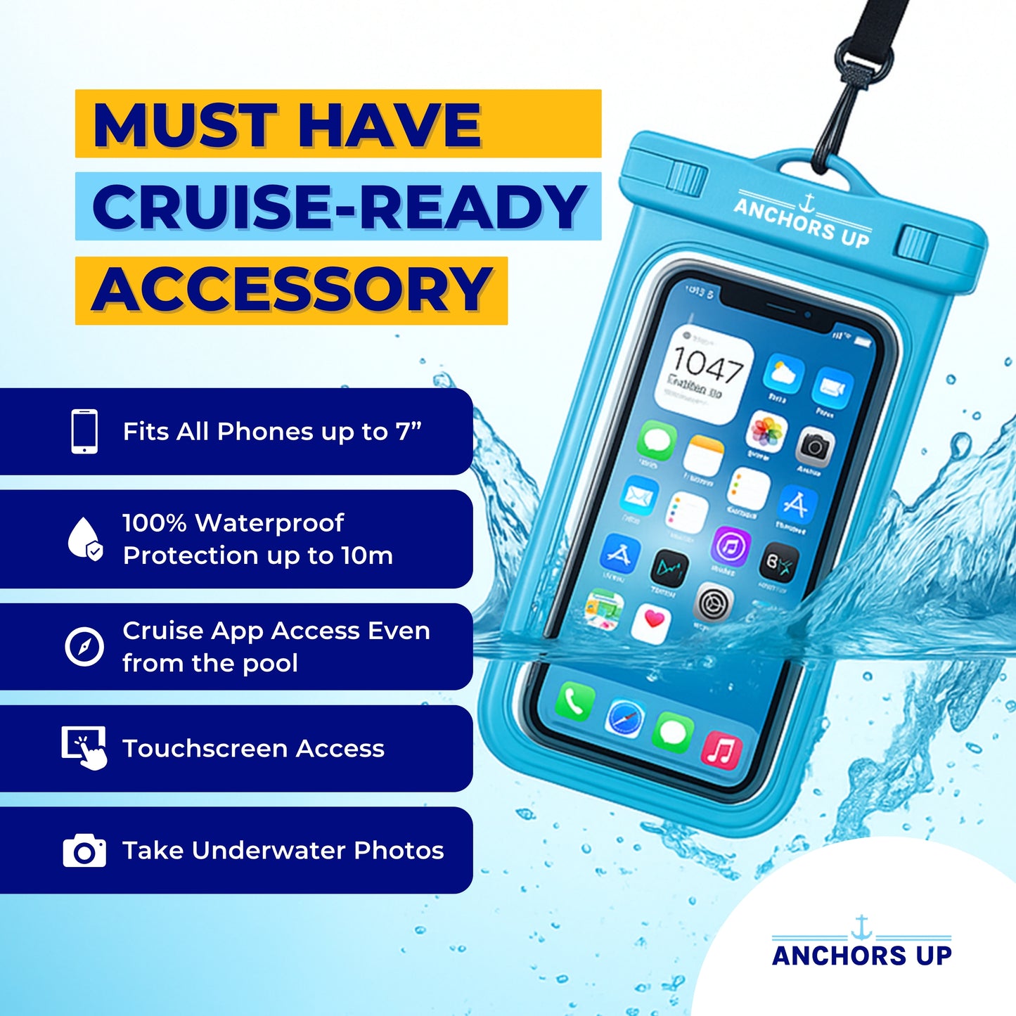 Waterproof Phone Pouch with Lanyard - Cruise & Beach Ready - Universal Fit