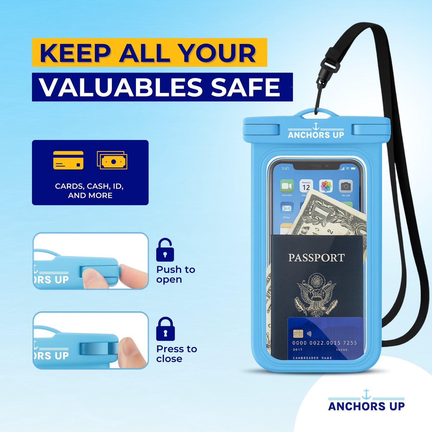 Waterproof Phone Pouch with Lanyard - Cruise & Beach Ready - Universal Fit