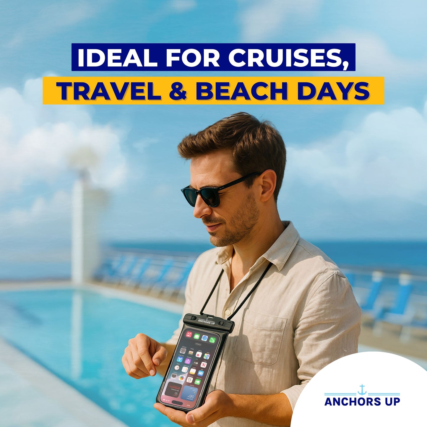 Waterproof Phone Pouch with Lanyard - Cruise & Beach Ready - Universal Fit