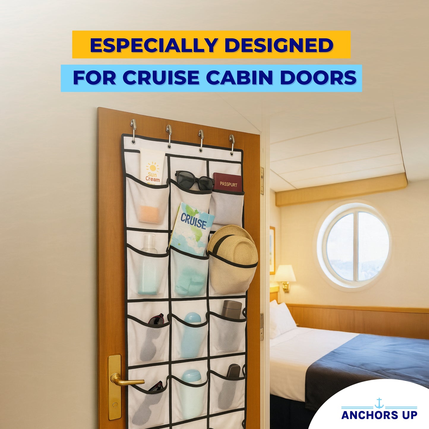 Hanging Cruise Cabin Organiser - Over the Door Storage with Pockets