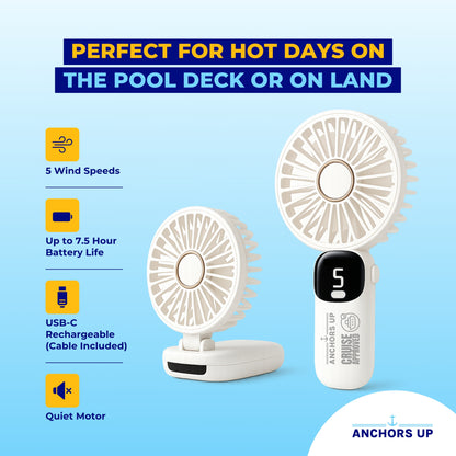 Cruise Approved 5-Speed Handheld Travel Fan – USB Rechargeable