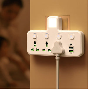 7-in-1 UK to US Travel Adaptor (3 Universal + 2 USB + 1 USB-C + 1 Nightlight) - CRUISE APPROVED