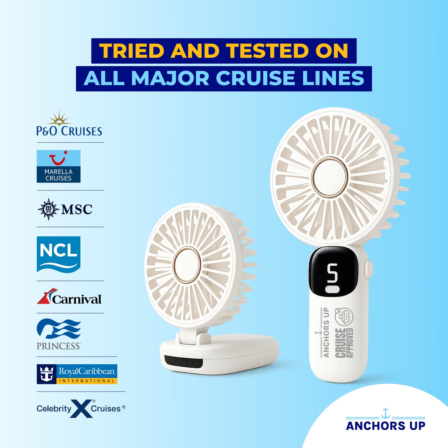 Cruise Approved 5-Speed Handheld Travel Fan – USB Rechargeable