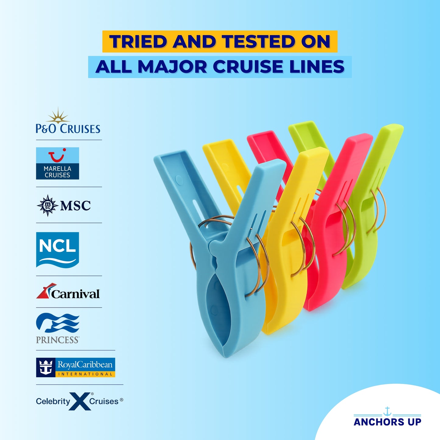 Towel Clips for Cruise Deck Chairs & Sunbeds - Strong Windproof Hold - Set of 4