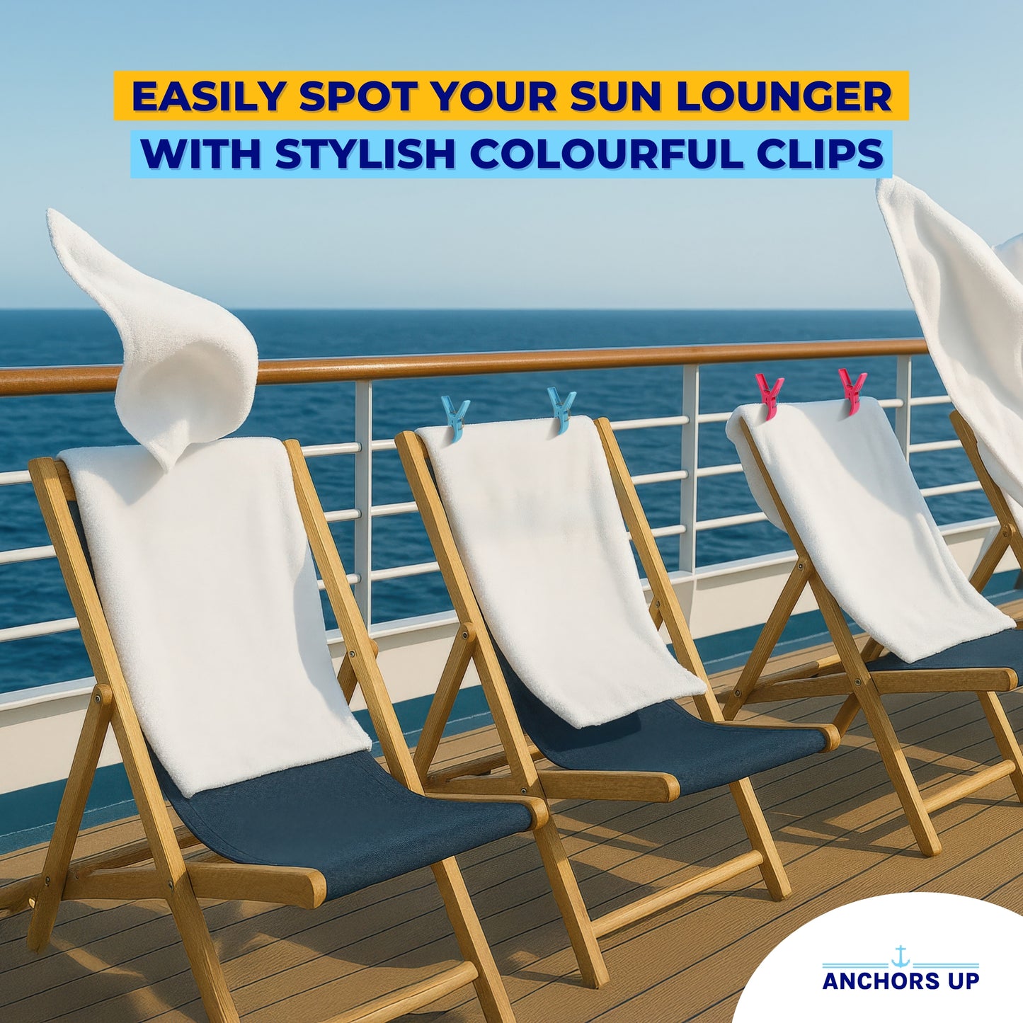 Towel Clips for Cruise Deck Chairs & Sunbeds - Strong Windproof Hold - Set of 4