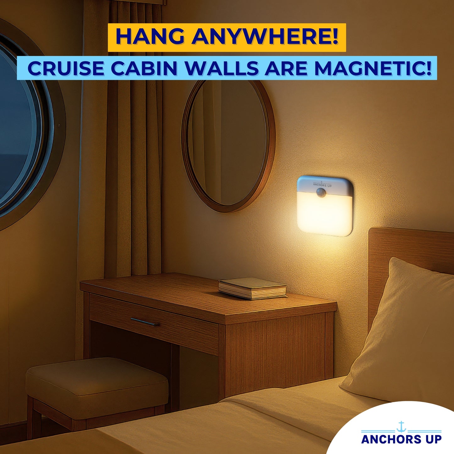 Magnetic Cabin Night Light for Cruises - Motion Sensor & USB Rechargeable