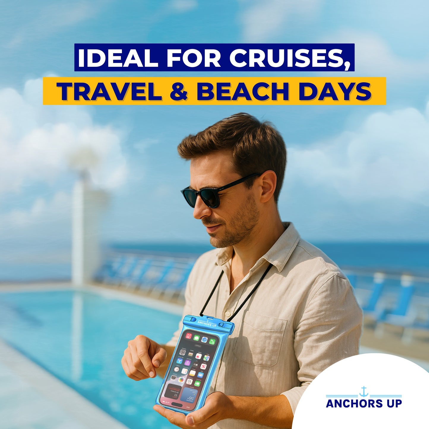 Waterproof Phone Pouch with Lanyard - Cruise & Beach Ready - Universal Fit