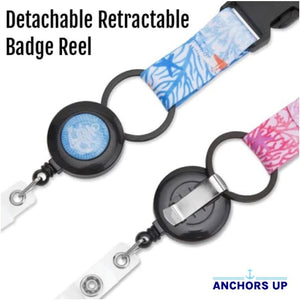 Lanyards with Card Holders, Detachable Retractable, Ocean Symbols - Set of 2 Anchors Up