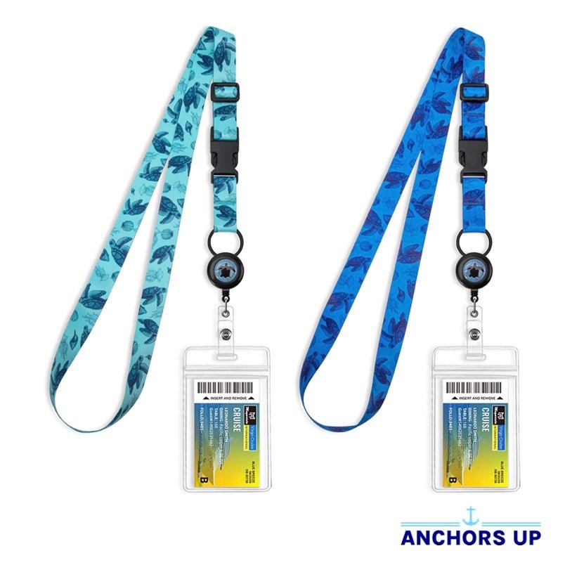 Lanyards with Card Holders, Detachable Retractable, Turtle Design - Set of 2 Anchors Up
