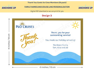 Personalised Thank You Cards for Cruise Staff (8 pack) - All Cruise Lines Anchors Up