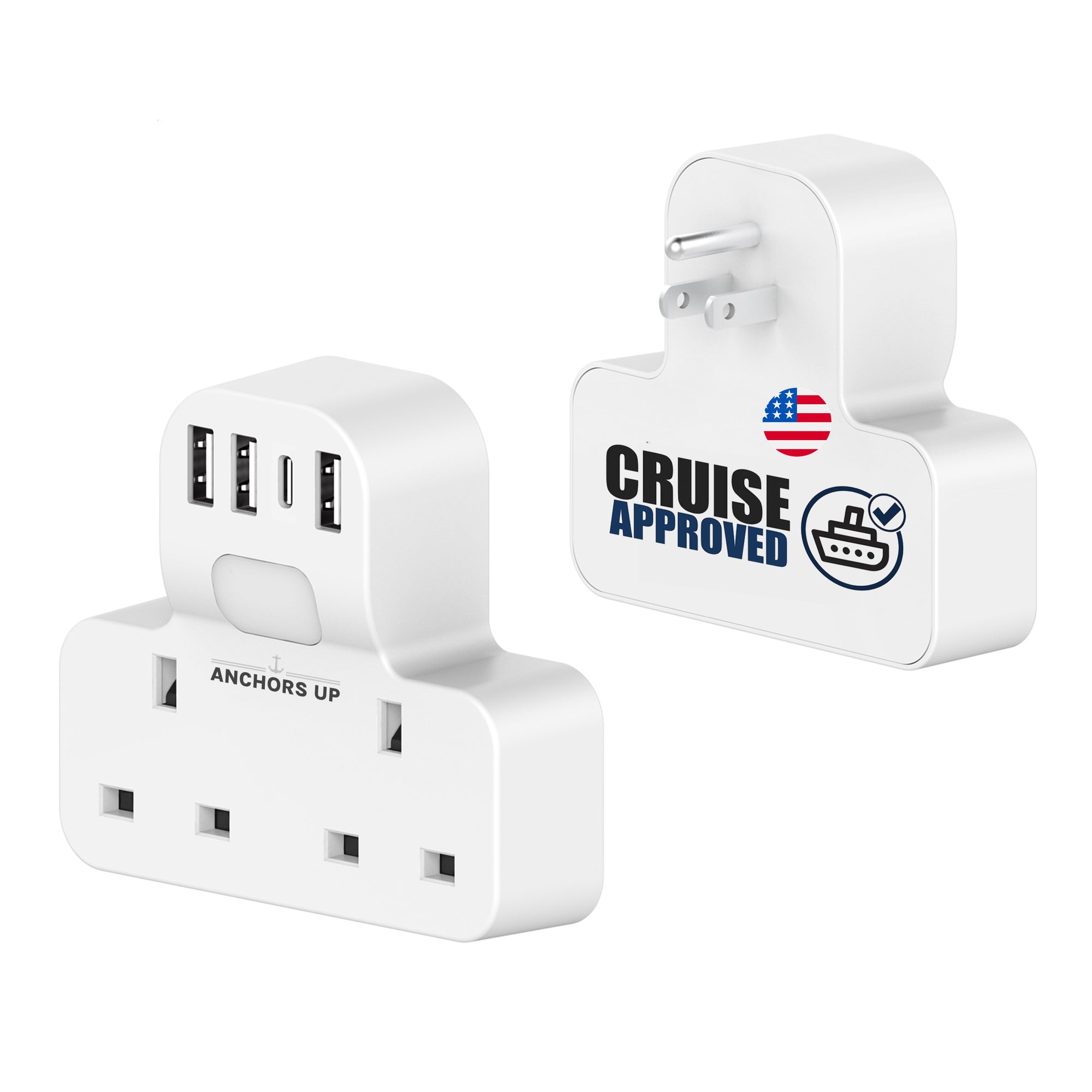 7-in-1 UK to US Travel Adaptor (2 UK + 3 USB-A + 1 USB-C + 1 Night Light) - CRUISE APPROVED
