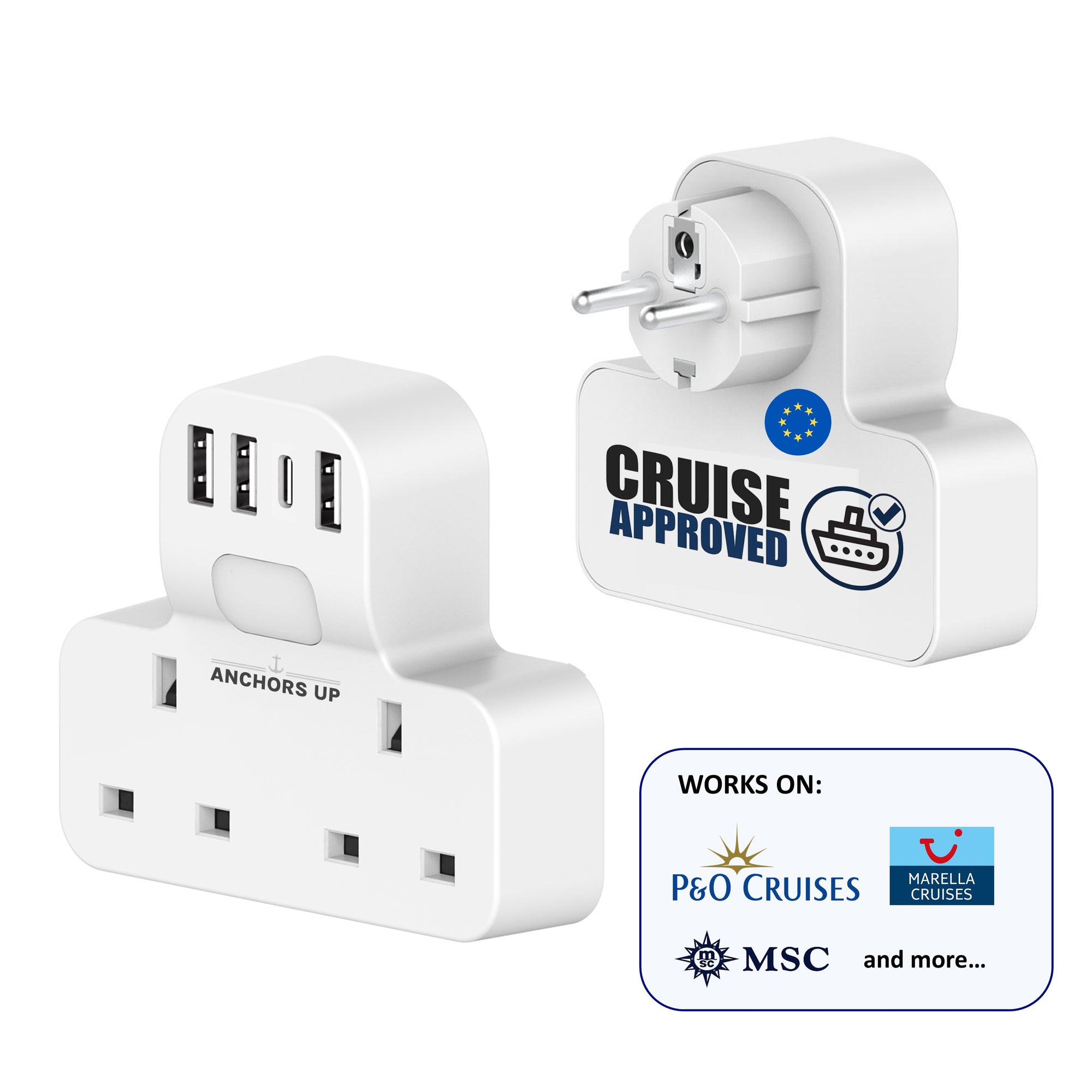 7-in-1 UK to EU Travel Adaptor (2 UK + 3 USB-A + 1 USB-C + 1 Night Light) - CRUISE APPROVED