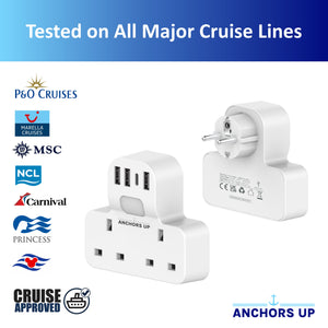 7-in-1 UK to EU Travel Adaptor (2 UK + 3 USB-A + 1 USB-C + 1 Night Light) - CRUISE APPROVED
