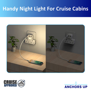 7-in-1 UK to EU Travel Adaptor (2 UK + 3 USB-A + 1 USB-C + 1 Night Light) - CRUISE APPROVED