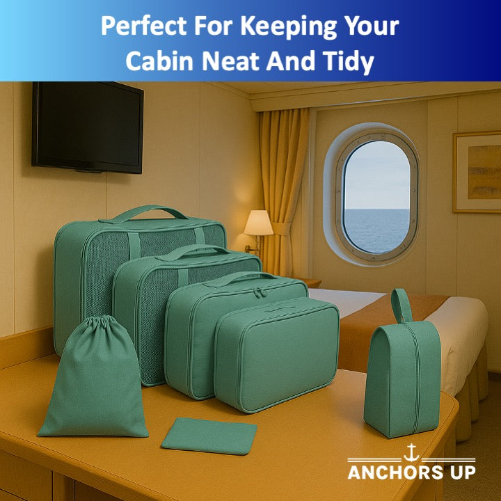 Cruise Approved Packing Cubes – 7 Piece Set with Laundry Bag, Shoe Bag & Accessory Pouch