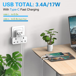 7-in-1 UK to EU Travel Adaptor (2 UK + 3 USB-A + 1 USB-C + 1 Night Light) - CRUISE APPROVED