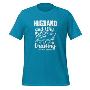 Unisex Cotton Cruise T-shirt - "Husband and wife" - Aqua